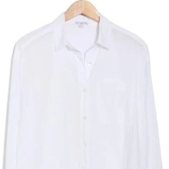 James Perse Oversized Long Sleeve Button-Up White Shirt Blouse Size 2 Medium - Picture 4 of 13
